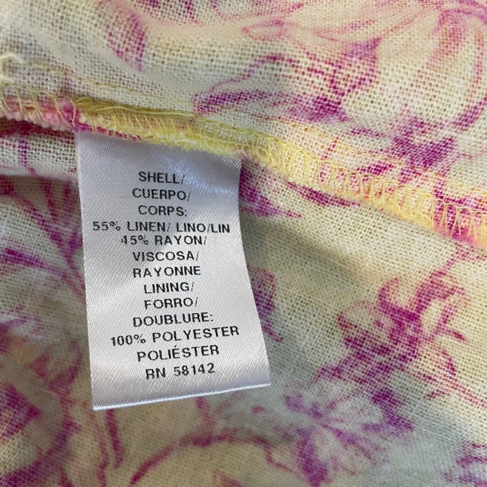 London Times Yellow Pink Floral Linen Smocked Puff Sleeve Maxi Dress 4 Milkmaid - Picture 6 of 9